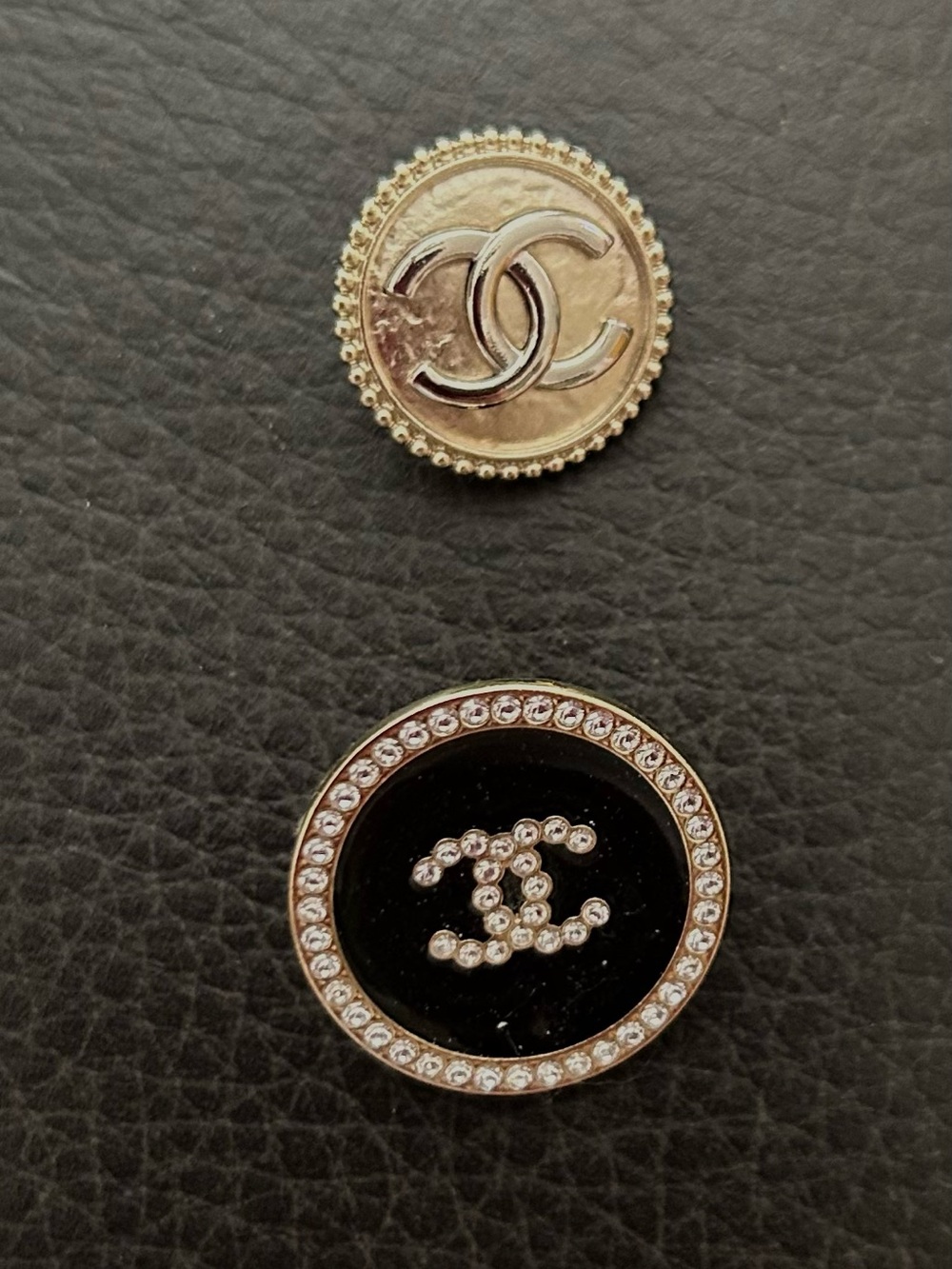 CHANEL Black and Gold CC button Set with Crystal Trim